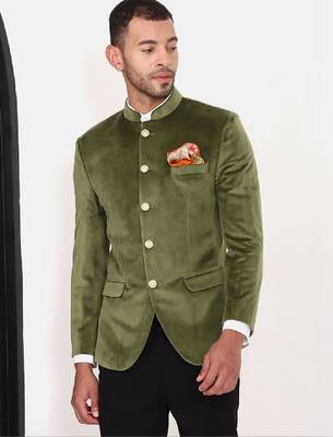 Men solid bandhgala slim-fit 2-piece suits 1