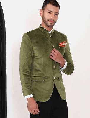 Men solid bandhgala slim-fit 2-piece suits 3