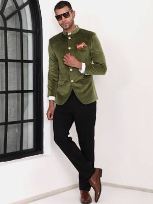 Men solid bandhgala slim-fit 2-piece suits 4
