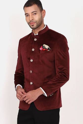 Men mandarin collar single breasted bandhgala 2-piece suit