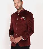Men mandarin collar single breasted bandhgala 2-piece suit