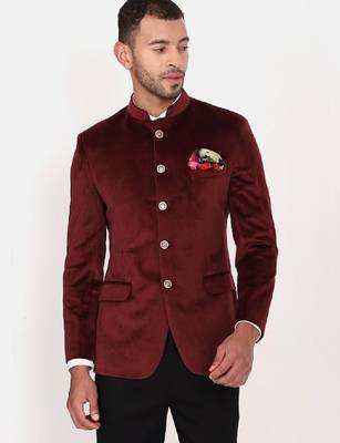 Men mandarin collar single breasted bandhgala 2-piece suit 2
