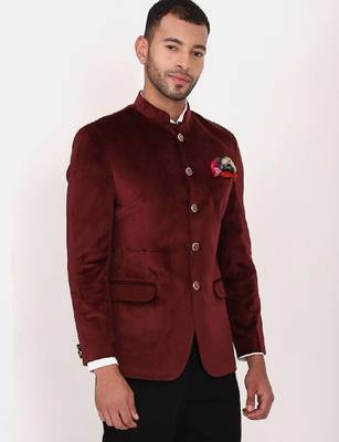 Men mandarin collar single breasted bandhgala 2-piece suit 3