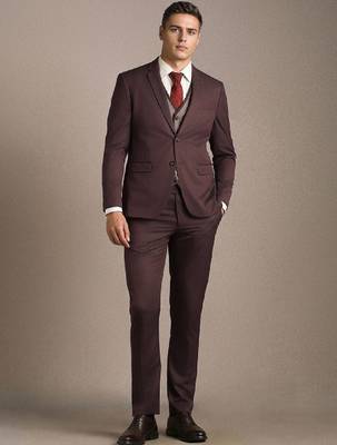 Self design slim fit single-breasted three-piece suits 1