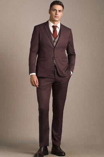 Self design slim fit single-breasted three-piece suits