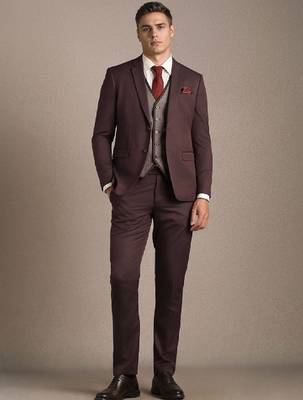 Self design slim fit single-breasted three-piece suits 2
