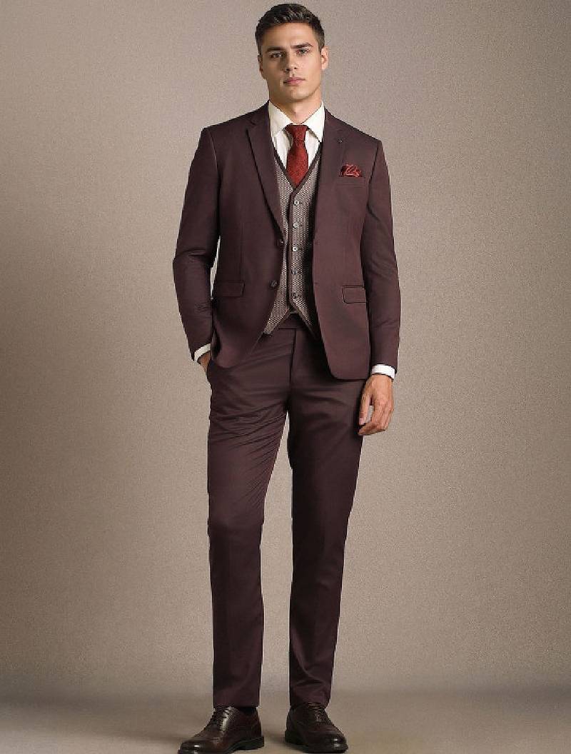 Self design slim fit single-breasted three-piece suits