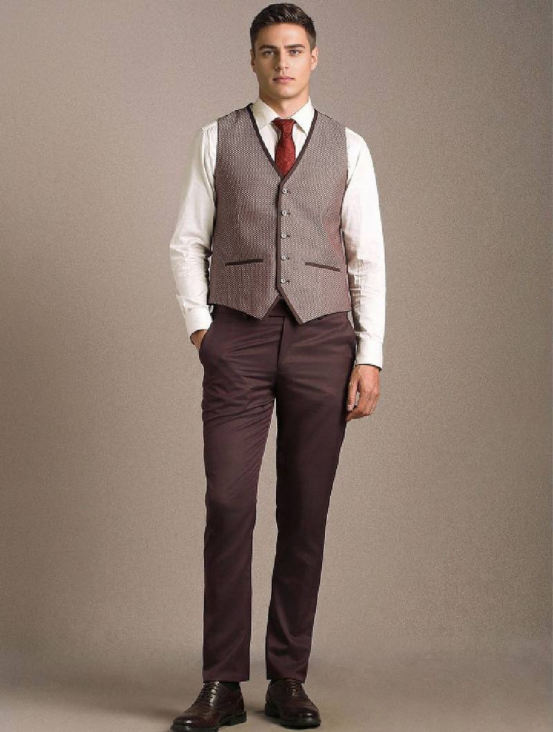Self design slim fit single-breasted three-piece suits