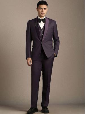 Embellished slim fit single-breasted three-piece suits 1