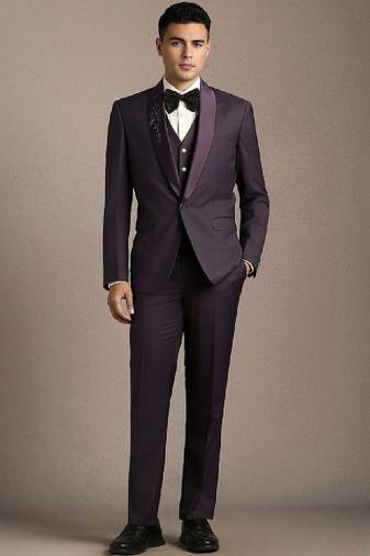 Embellished slim fit single-breasted three-piece suits