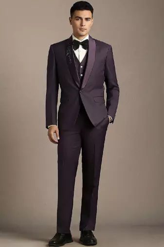 Embellished slim fit single-breasted three-piece suits
