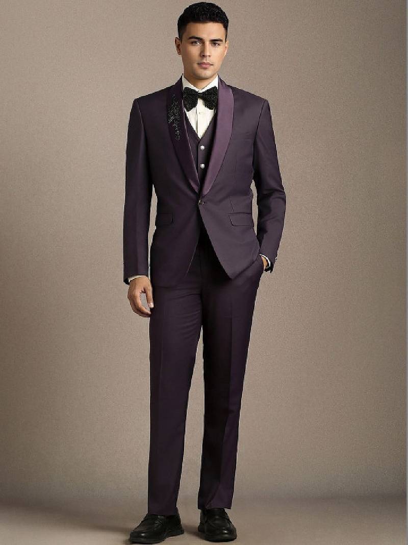 Embellished slim fit single-breasted three-piece suits