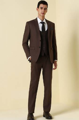 Self design slim fit single-breasted three-piece suits