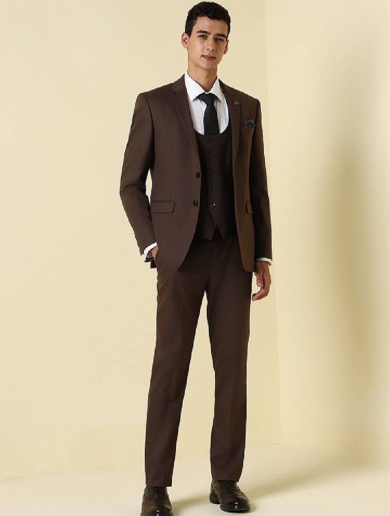 Self design slim fit single-breasted three-piece suits