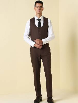 Self design slim fit single-breasted three-piece suits 3