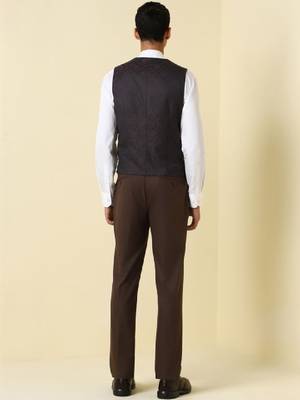 Self design slim fit single-breasted three-piece suits 4