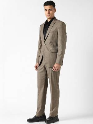 Self design slim fit single-breasted two-piece suits 2