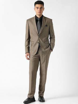 Self design slim fit single-breasted two-piece suits 4
