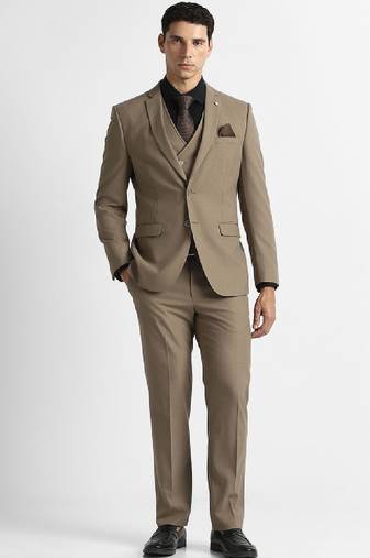 Self design slim fit single-breasted three-piece suits