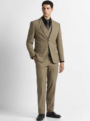 Self design slim fit single-breasted three-piece suits 2