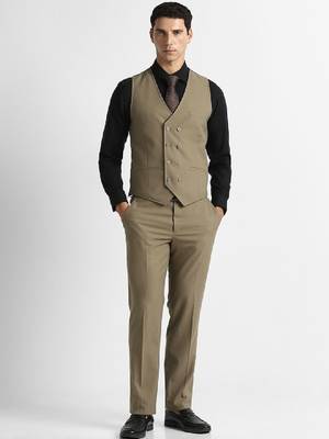 Self design slim fit single-breasted three-piece suits 3