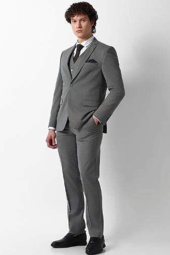 Self design slim fit single-breasted three-piece suits
