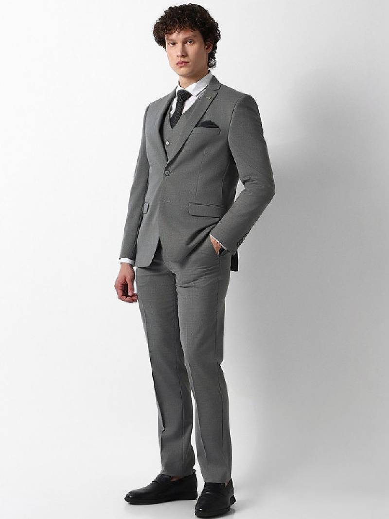 Self design slim fit single-breasted three-piece suits