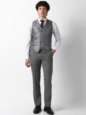 Self design slim fit single-breasted three-piece suits 2