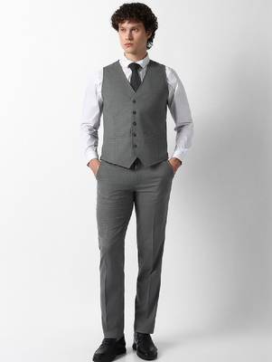 Self design slim fit single-breasted three-piece suits 3