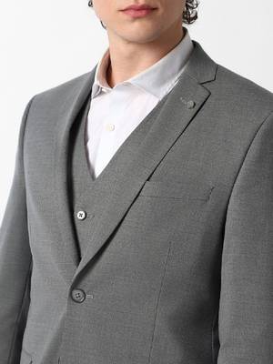 Self design slim fit single-breasted three-piece suits 4