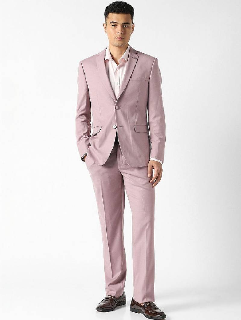 Self design slim fit single-breasted two-piece suits