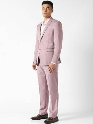 Self design slim fit single-breasted two-piece suits 2