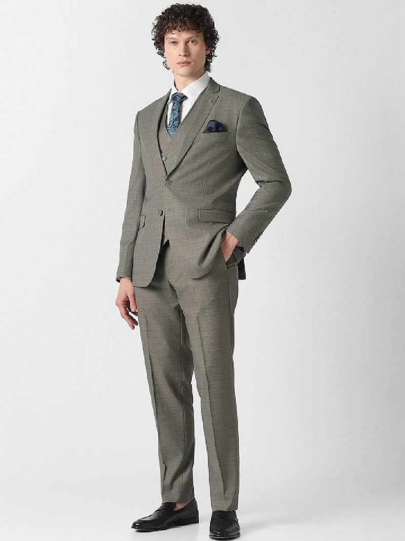 Checked slim-fit single-breasted three-piece suit