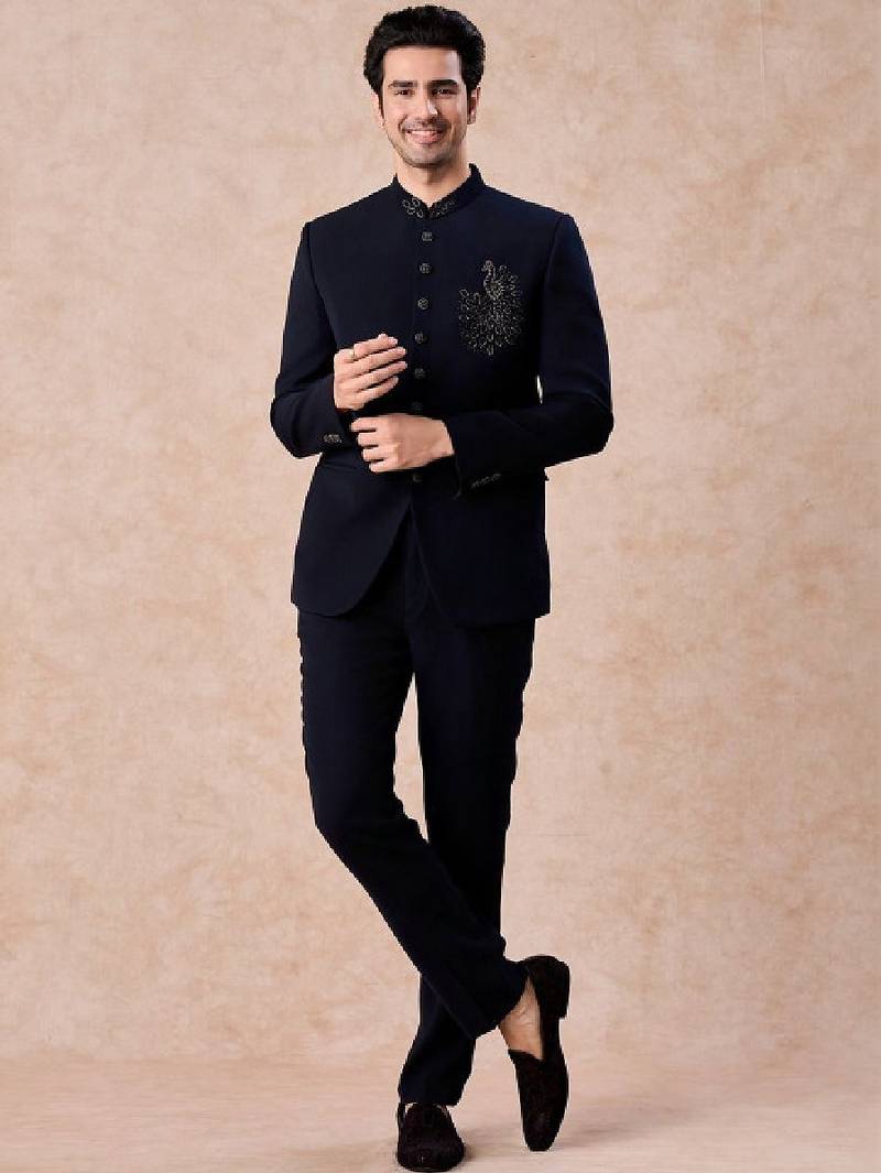 Self design tailored fit jodhpuri two-piece suit