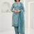 Blue printed cotton blend stitched geometric print salwar kurta dupatta for women