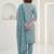Blue printed cotton blend stitched geometric print salwar kurta dupatta for women