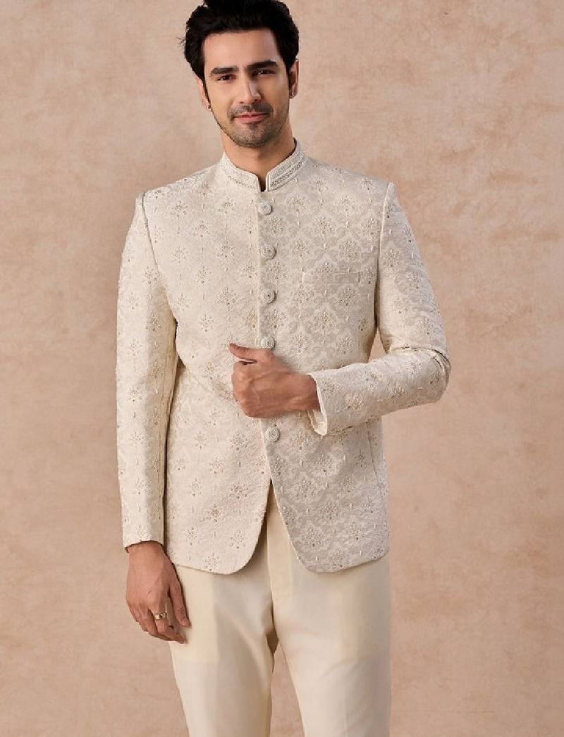 Self design tailored fit jodhpuri two-piece suit