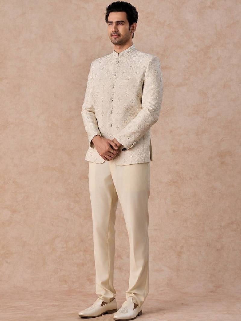 Self design tailored fit jodhpuri two-piece suit