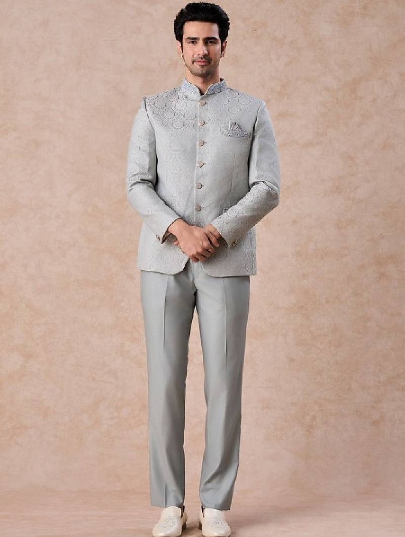 Self design tailored fit jodhpuri two-piece suit