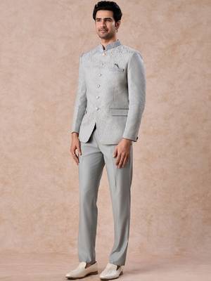 Self design tailored fit jodhpuri two-piece suit 4