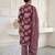 Wine printed cotton blend stitched floral print salwar kurta dupatta for women