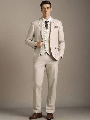 Textured slim-fit single-breasted three-piece suit 1