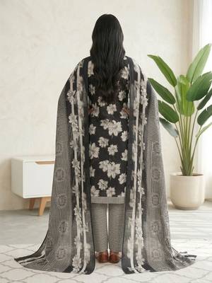 Black printed cotton blend stitched floral print salwar kurta dupatta for women 3
