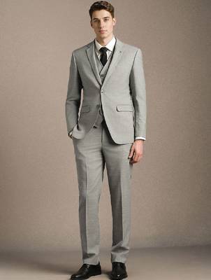 Textured slim-fit single-breasted three-piece suit 1
