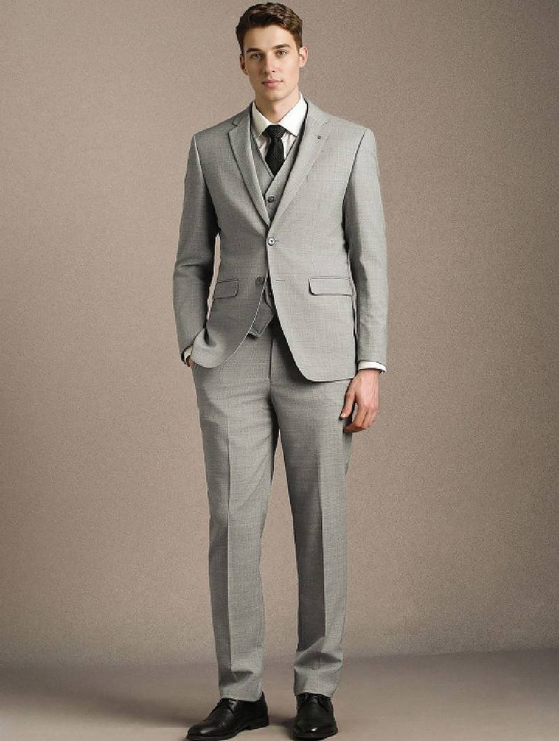 Textured slim-fit single-breasted three-piece suit