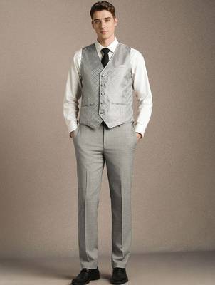 Textured slim-fit single-breasted three-piece suit 2