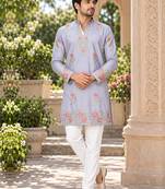Men's lavender zari thread embroidery work kurta pajama