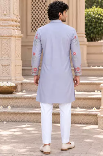 Men's lavender zari thread embroidery work kurta pajama