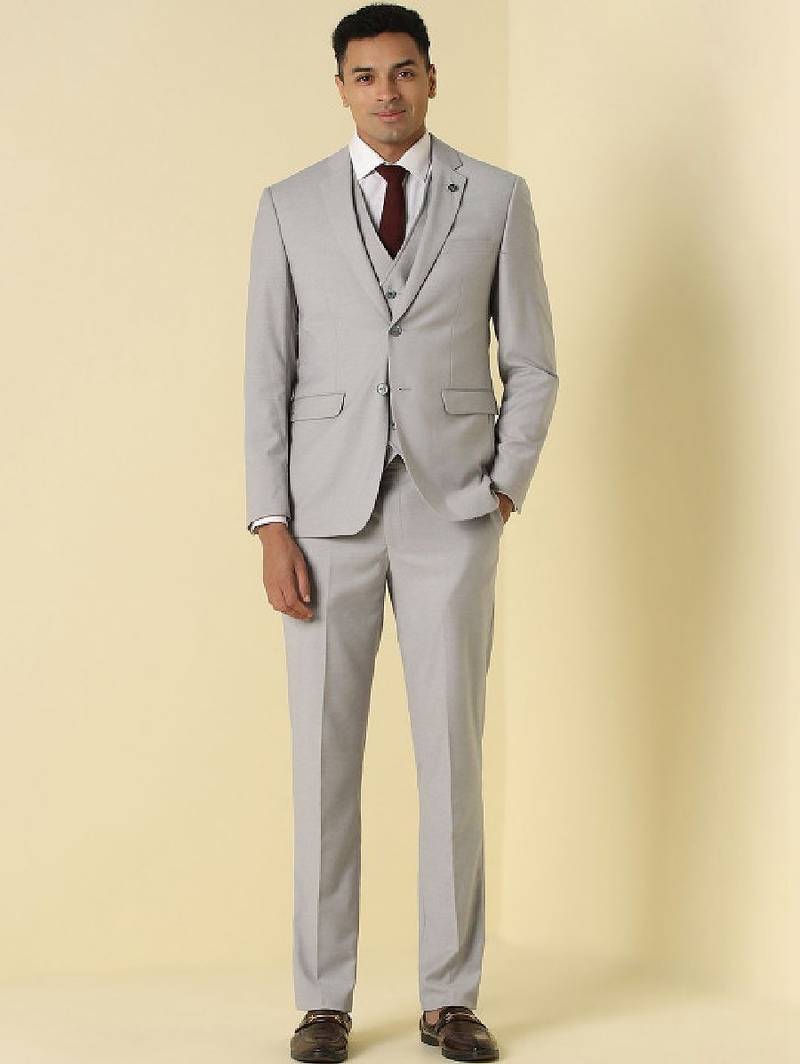 Self design notched lapel slim fit 3 piece suit