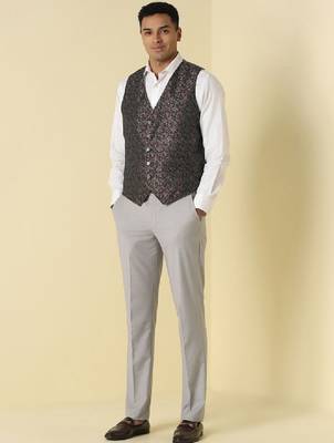 Self design notched lapel slim fit 3 piece suit 3
